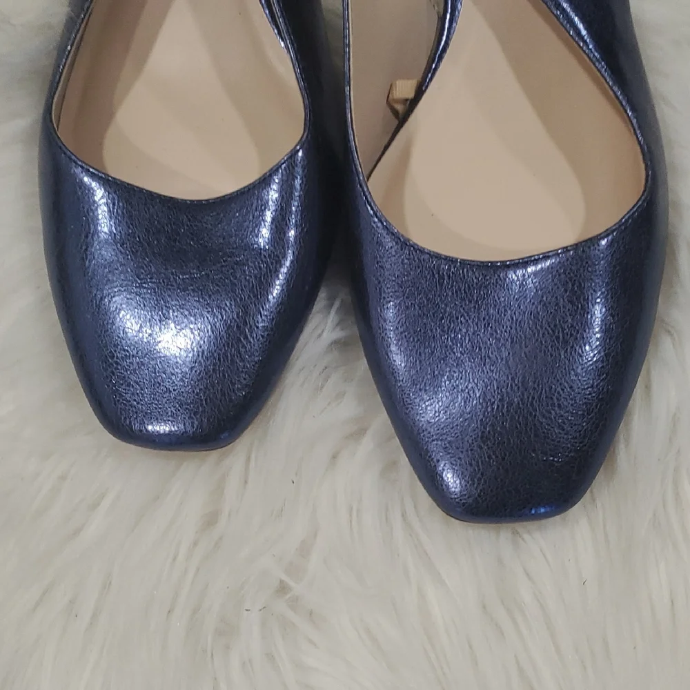 Zara Women's Shiny Blue Slingback Heels - Picture 10 of 12
